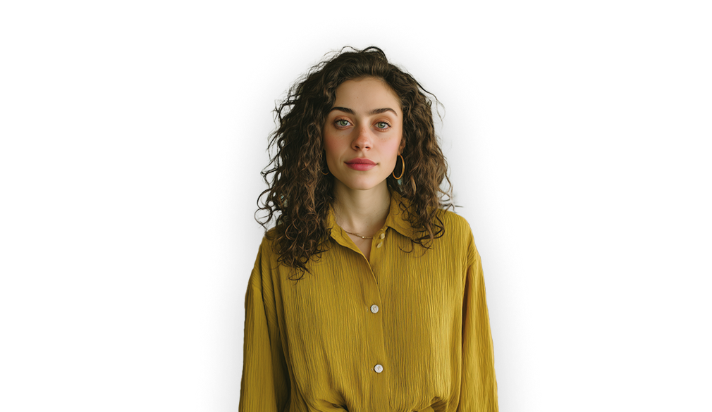 Woman using mobile device for donor management with overlay elements